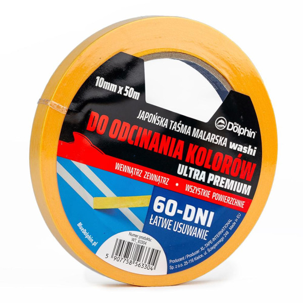Малярна стрічка-скотч жовта Blue Dolphin 10 мм х 50 м (WT_63304)