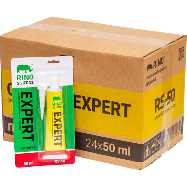 Ящик 24шт/50мл санітарного силіконового герметика Rino EXPERT (Прозорий RS-50)