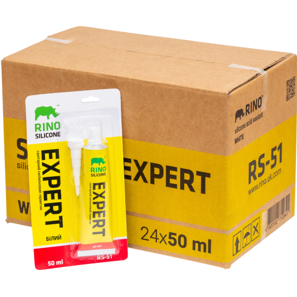 Ящик 24шт/50мл санітарного силіконового герметика Rino EXPERT (Білий RS-51)